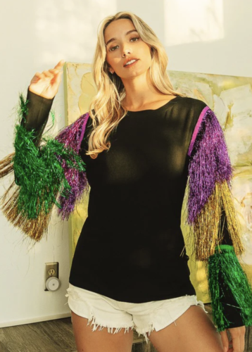 Mardi gras fringe sweatshirt from sash clothing bar